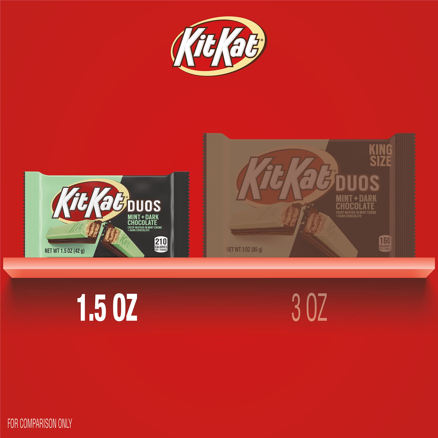 slide 8 of 9, KIT KAT DUOS Dark Chocolate Mint Wafer Candy Bar, 1.5 oz, 1.5 oz
