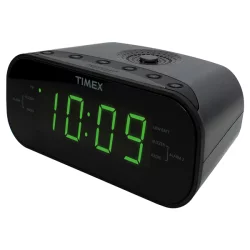 Timex T231 AM/FM Dual Alarm Clock Radio With 1.2 Green Display and Line-in Jack, Black