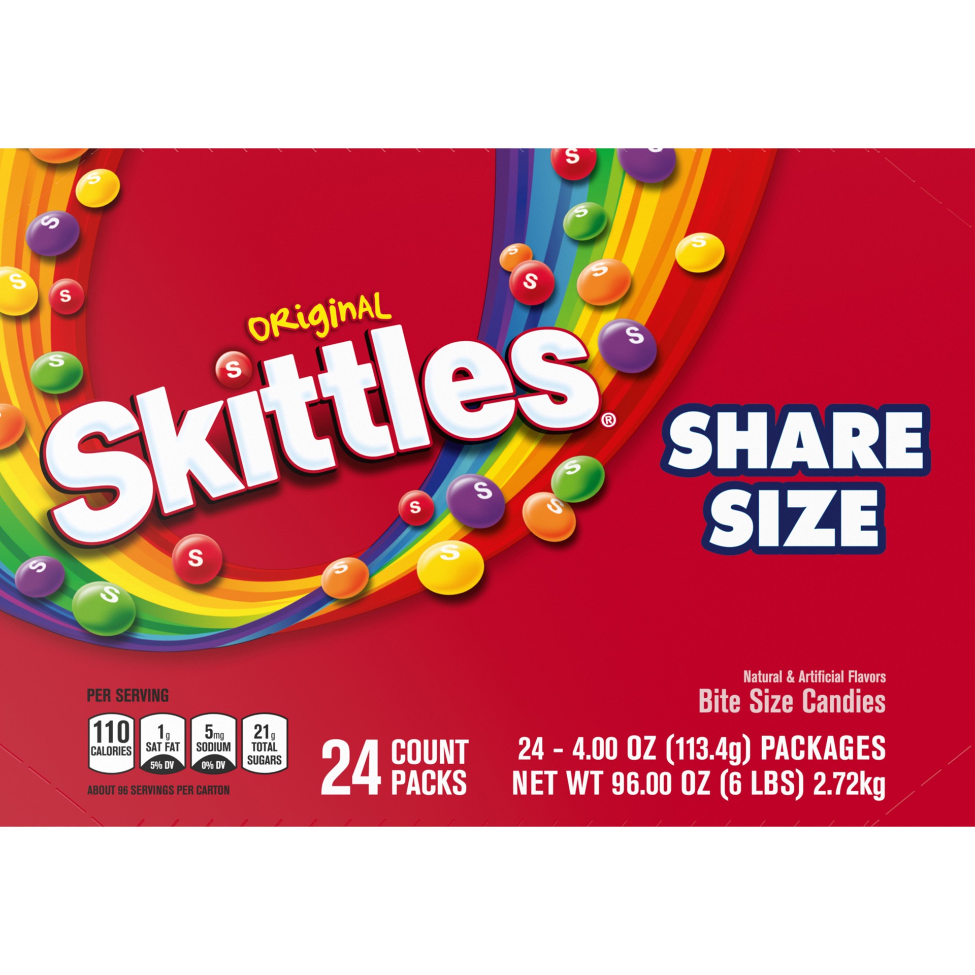 slide 1 of 8, SKITTLES Original Candy, Share Size, 3.3 oz Bags (24 Pack), 96 oz