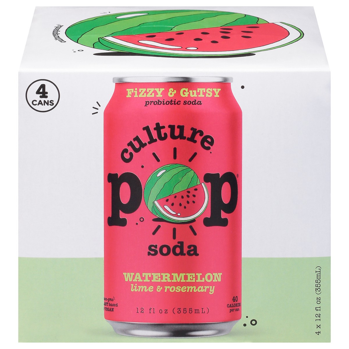 slide 3 of 13, Culture Pop Watermelon Lime & Rosemary Probiotic Soda 4 - 12 fl oz Cans, 4 ct