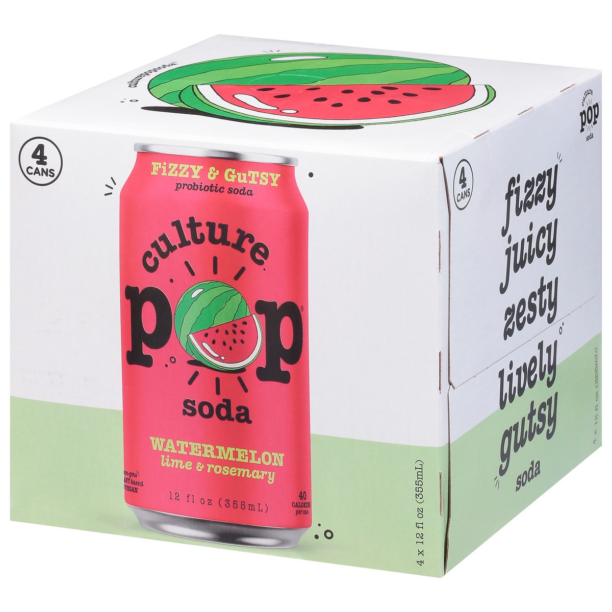 slide 4 of 13, Culture Pop Watermelon Lime & Rosemary Probiotic Soda 4 - 12 fl oz Cans, 4 ct