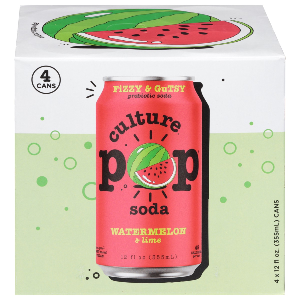 slide 1 of 13, Culture Pop Watermelon & Lime Probiotic Soda 4 - 12 fl oz Cans, 4 ct; 12 fl oz