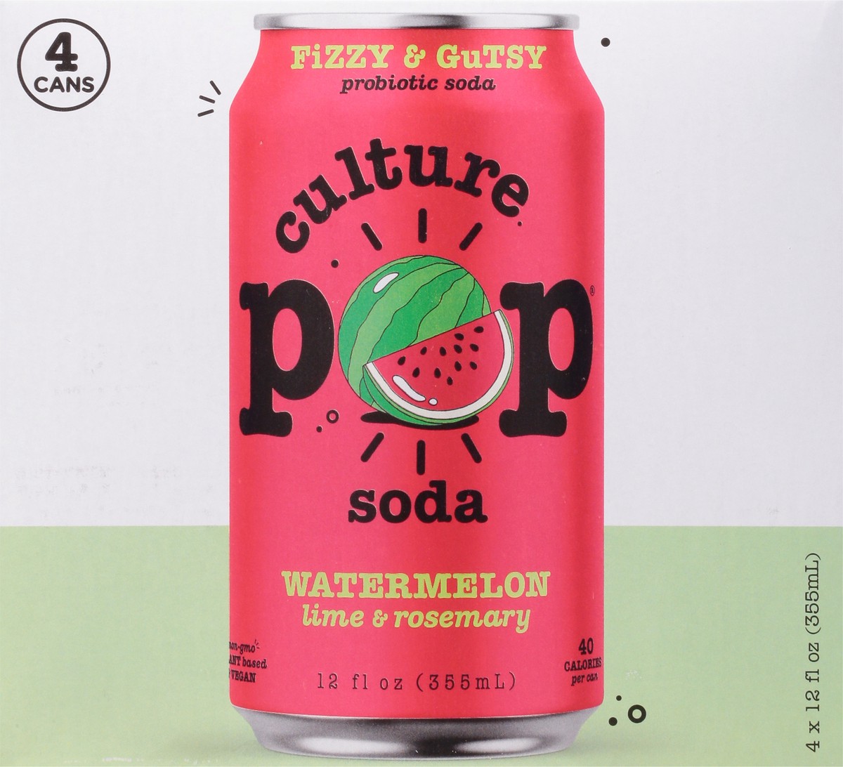 slide 5 of 13, Culture Pop Watermelon Lime & Rosemary Probiotic Soda 4 - 12 fl oz Cans, 4 ct