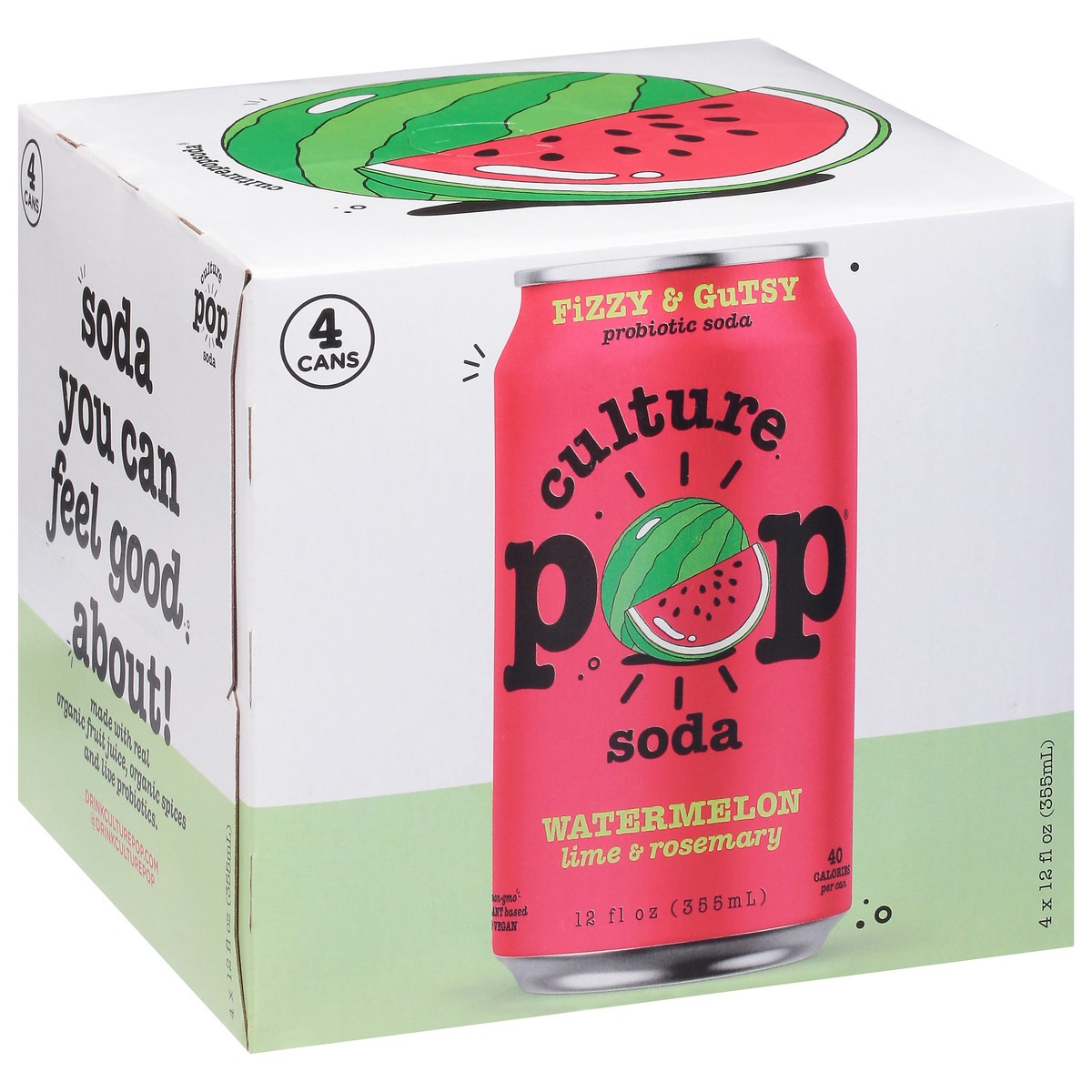 slide 9 of 13, Culture Pop Watermelon Lime & Rosemary Probiotic Soda 4 - 12 fl oz Cans, 4 ct