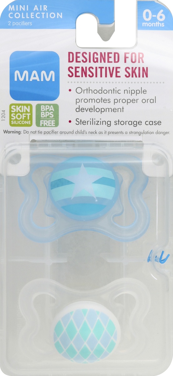 slide 2 of 2, MAM Sensitive Skin Mini Air Orthodontic Pacifier, 0-6 Months, 