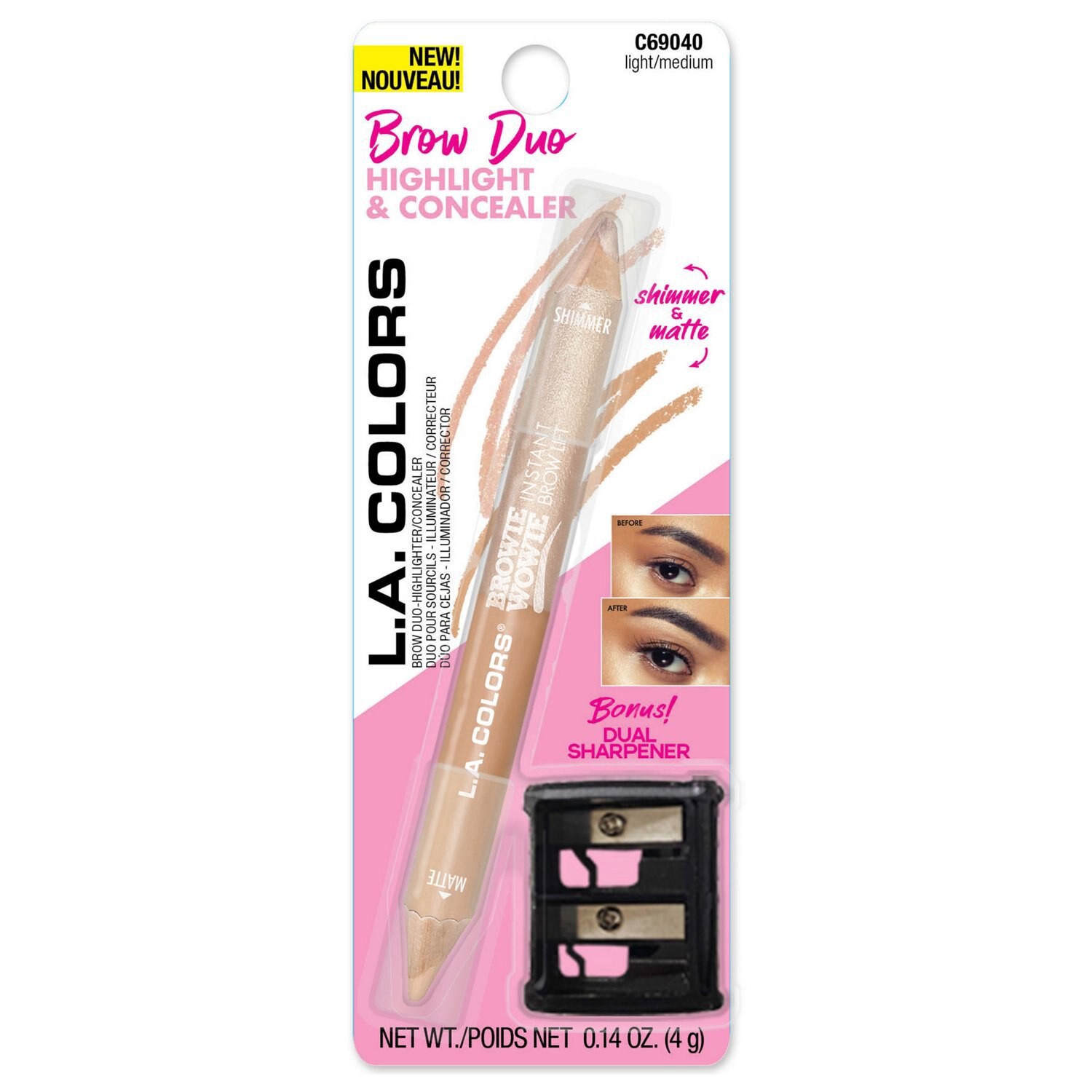 slide 1 of 1, L.A. Colors Highligher Brow Pencil, 0.14 oz