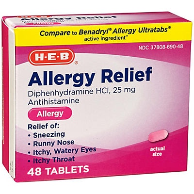 slide 1 of 1, H-E-B Antihistamine Allergy Minitabs, 48 ct