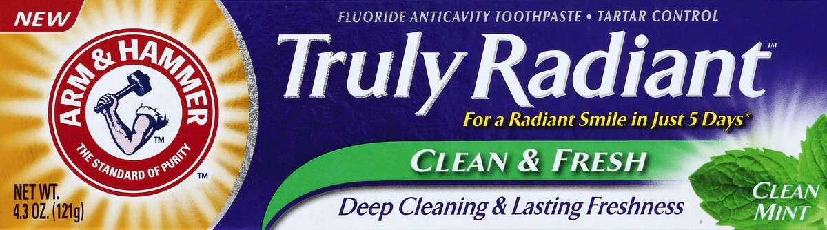 slide 4 of 4, ARM & HAMMER Truly Radiant Toothpaste - Clean & Fresh, 4.3 oz