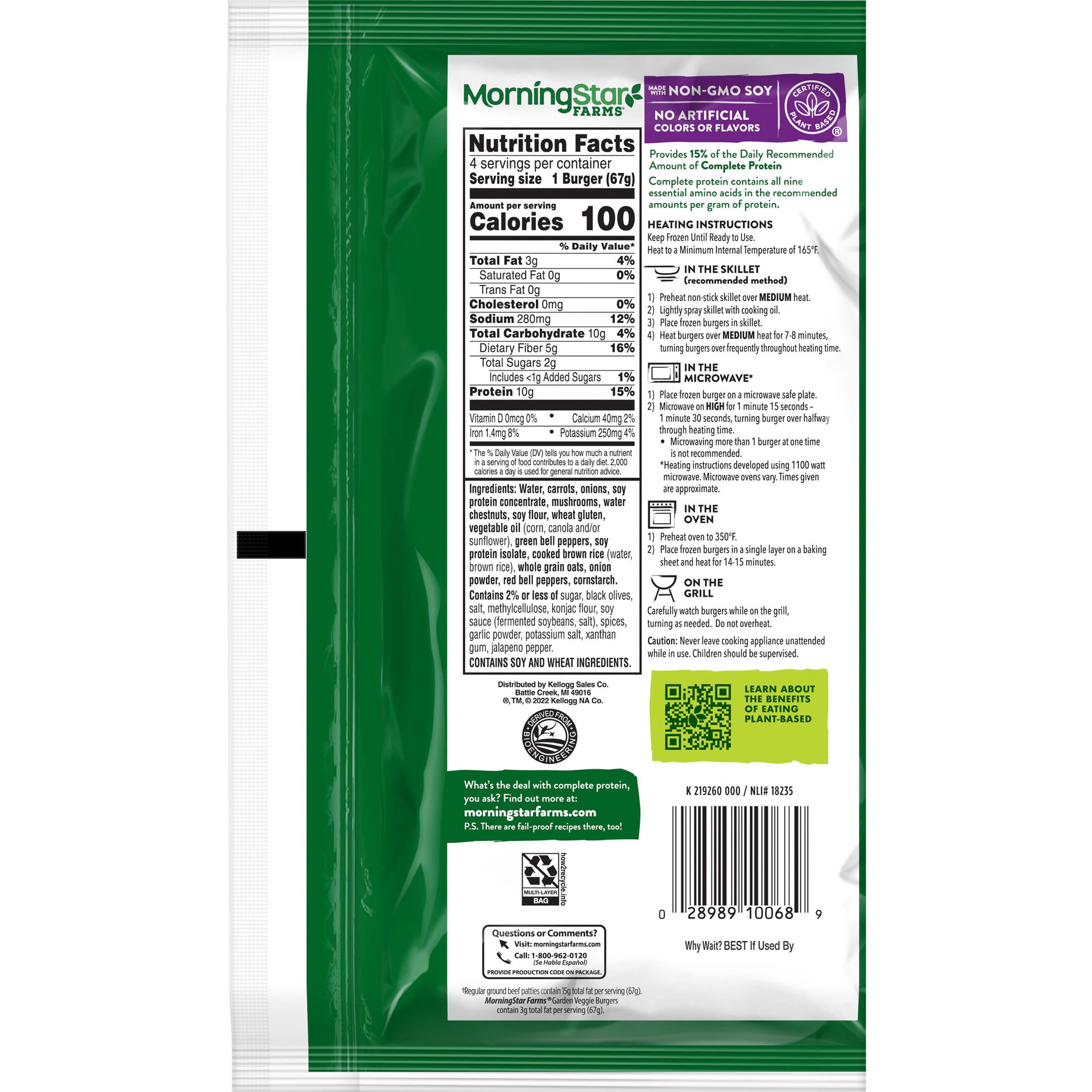 slide 4 of 5, MorningStar Farms Veggie Burgers, Vegan Plant Based Protein, Frozen Meal Starter, Garden Veggie, 9.5oz Bag, 4 Burgers, 9.5 oz