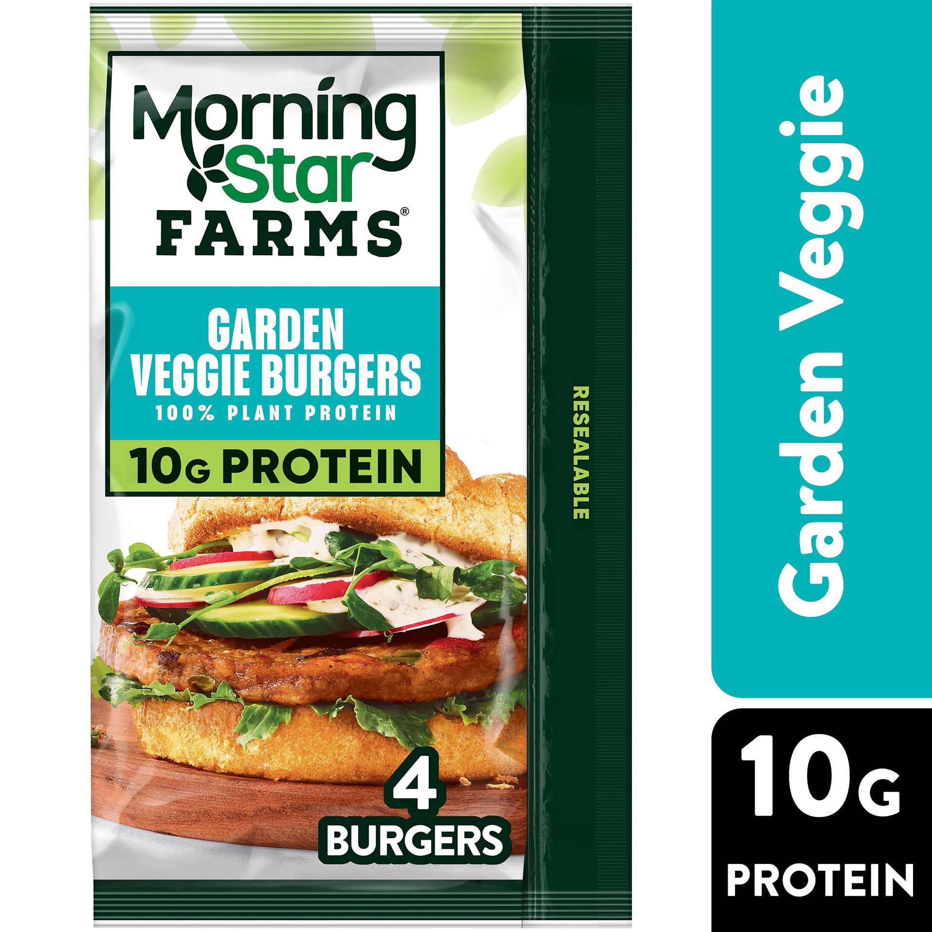 slide 1 of 5, MorningStar Farms Veggie Burgers, Vegan Plant Based Protein, Frozen Meal Starter, Garden Veggie, 9.5oz Bag, 4 Burgers, 9.5 oz