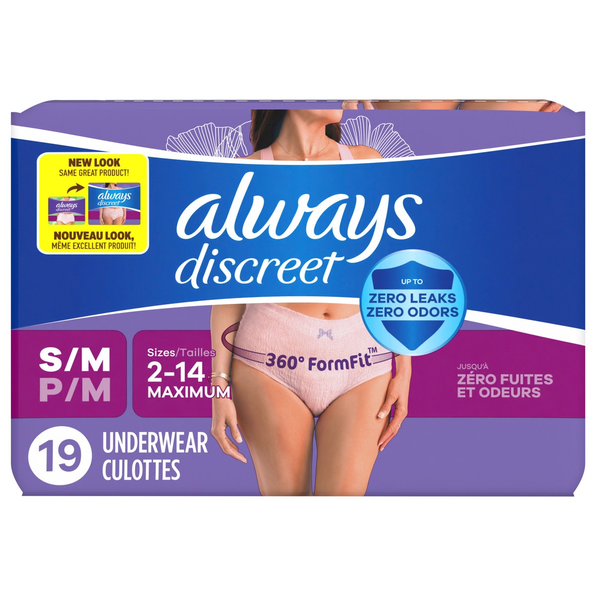 slide 1 of 5, Always Discreet Adult Incontinence Underwear for Women and Postpartum Underwear, S/M, Up to 100% Bladder Leak Protection, 19 CT,, 19 ct