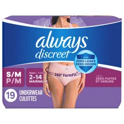 Always Discreet Adult Incontinence Underwear for Women and Postpartum Underwear, S/M, Up to 100% Bladder Leak Protection, 19 CT