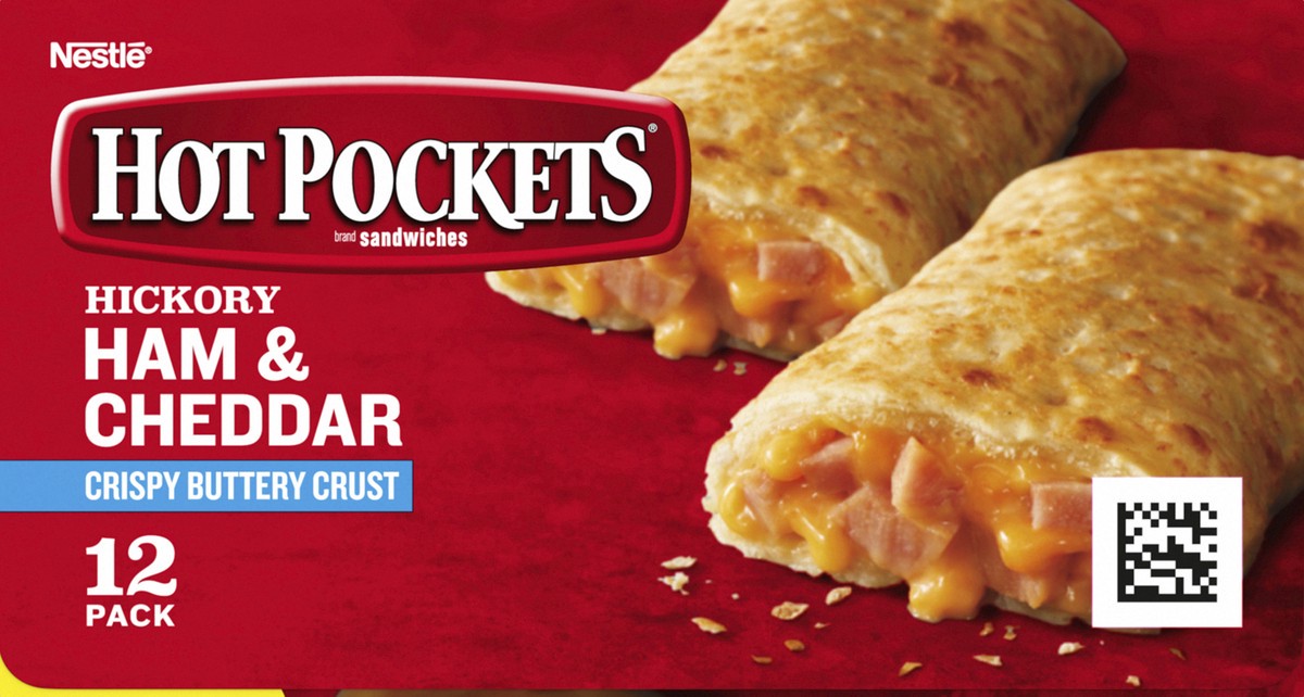 slide 7 of 8, Hot Pockets Hickory Ham & Cheddar Frozen Snacks in a Crispy Buttery Crust, Frozen Ham and Cheese Sandwiches, 12 Count, 12 ct