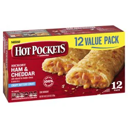 Hot Pockets Hickory Ham and Cheddar, Crispy Buttery Crust, Frozen Snack, 12 Pack