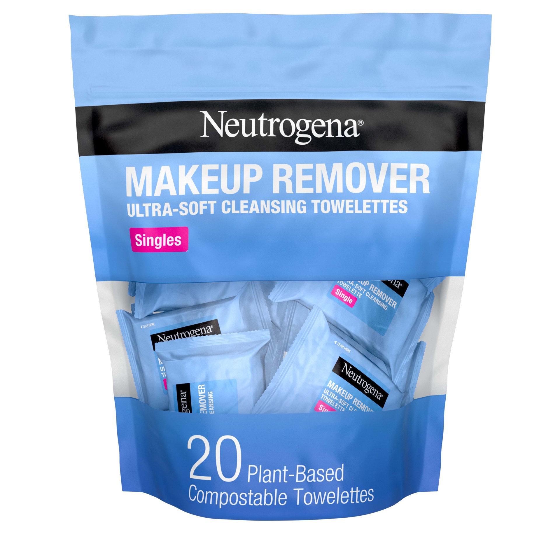 slide 1 of 6, Neutrogena Makeup Remover Wipes Singles, Daily Facial Cleanser Towelettes, Gently Removes Oil & Makeup, Alcohol-Free Makeup Wipes, Individually Wrapped, 20 ct, 20 ct