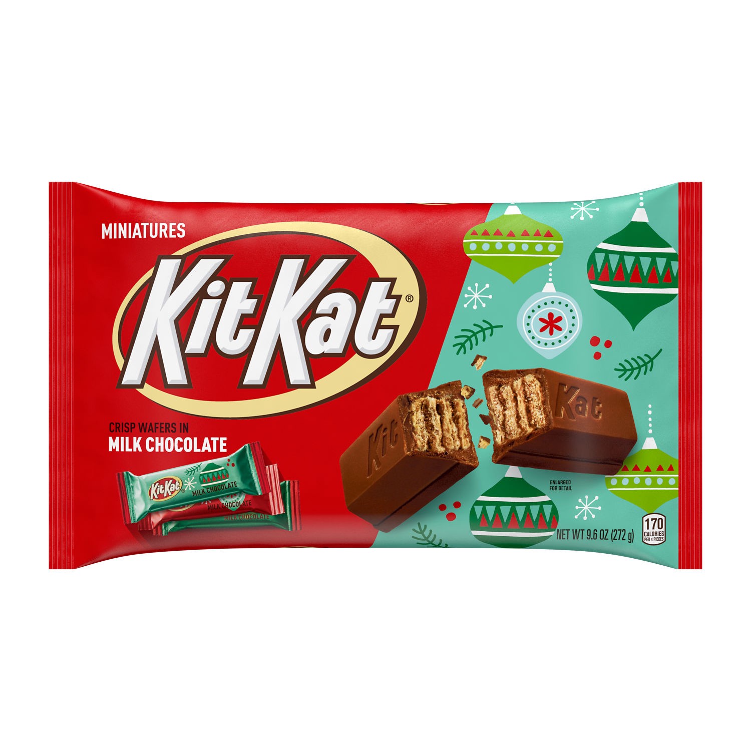 slide 1 of 8, KIT KAT Miniatures Milk Chocolate Wafer, Christmas Candy Bag, 9.6 oz, 9.6 oz