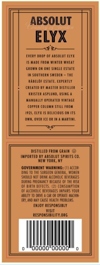 slide 3 of 8, Absolut Elyx Vodka Absolut Elyx Handcrafted Vodka, 1 L Bottle, 42.3% ABV, 1 liter