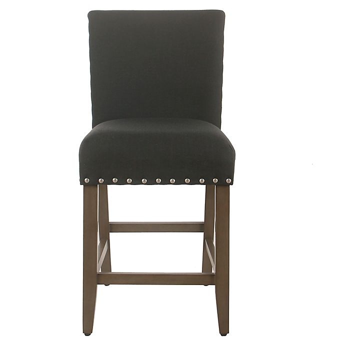 slide 2 of 7, Homepop Wood Upholstered Bar Stool - Dark Charcoal, 1 ct