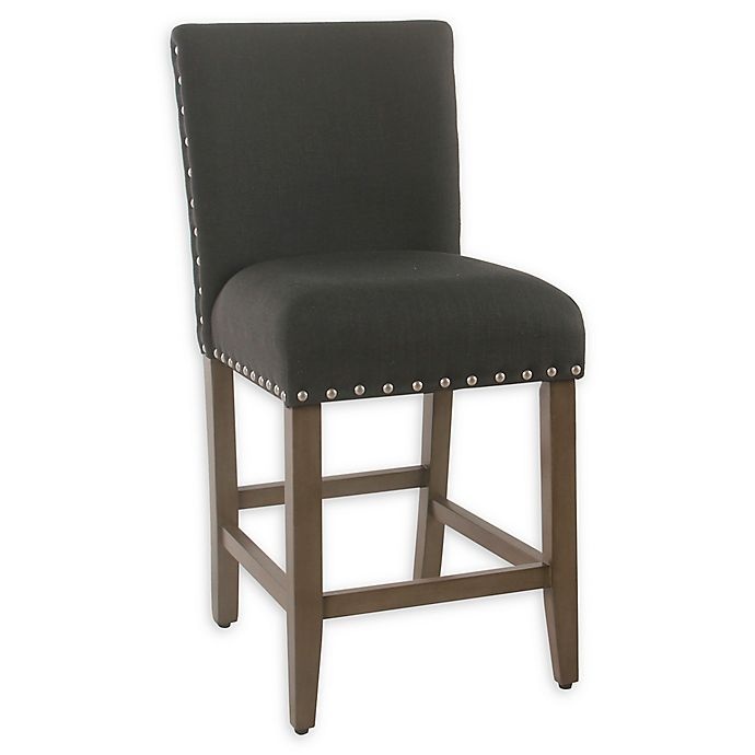 slide 1 of 7, Homepop Wood Upholstered Bar Stool - Dark Charcoal, 1 ct