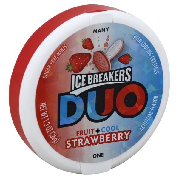 slide 1 of 1, Ice Breakers Duo Fruit + Cool Strawberry Sugar Free Mints, 1.3 oz