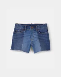 Oshkosh Girls Colorblock Denim Shorts - Dark Wash Blue 6-6X