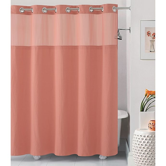 slide 1 of 1, Hookless Waffle Fabric Shower Curtain - Coral, 71 in x 74 in