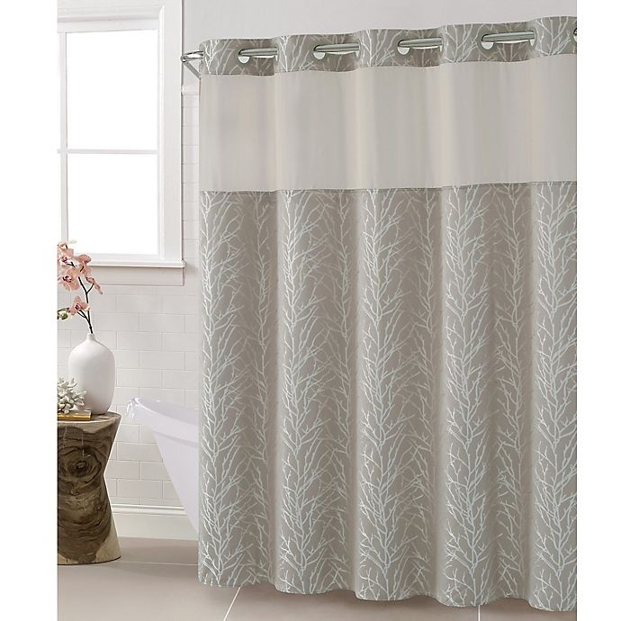 slide 1 of 1, Hookless Jacquard Tree Branch Shower Curtain - Taupe, 71 in x 74 in