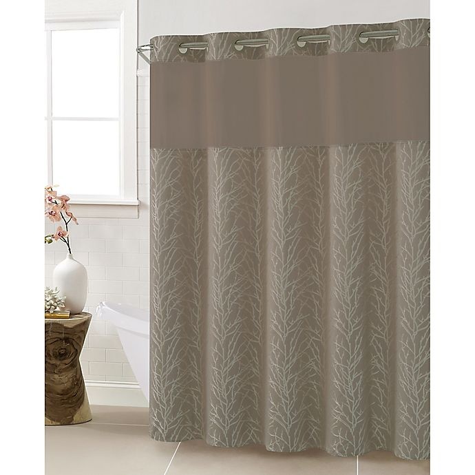 slide 1 of 1, Hookless Jacquard Tree Branch Shower Curtain - Taupe, 54 in x 80 in