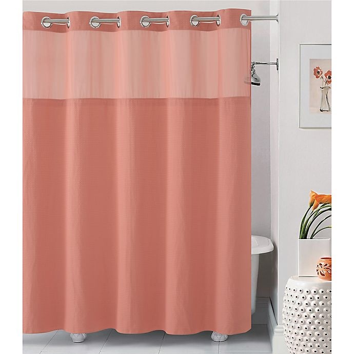 slide 1 of 1, Hookless Waffle Fabric Shower Curtain - Coral, 71 in x 86 in
