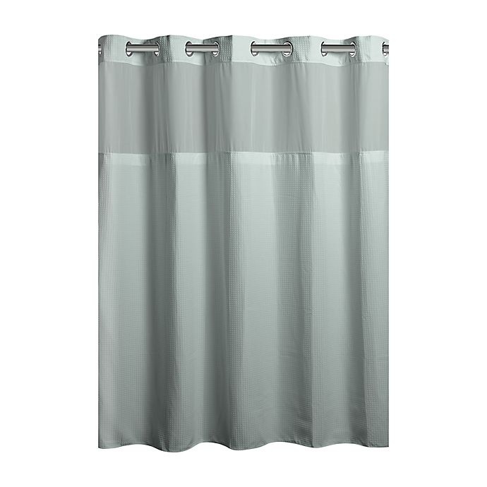 slide 2 of 4, Hookless Waffle Fabric Shower Curtain - Misty Blue, 72 in x 98 in