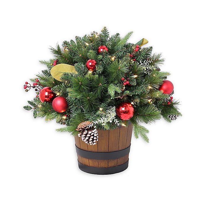 slide 1 of 1, Winter Wonderland Pre-Lit Cashmere Artificial Pine Potted Porch Plant, 1 ct