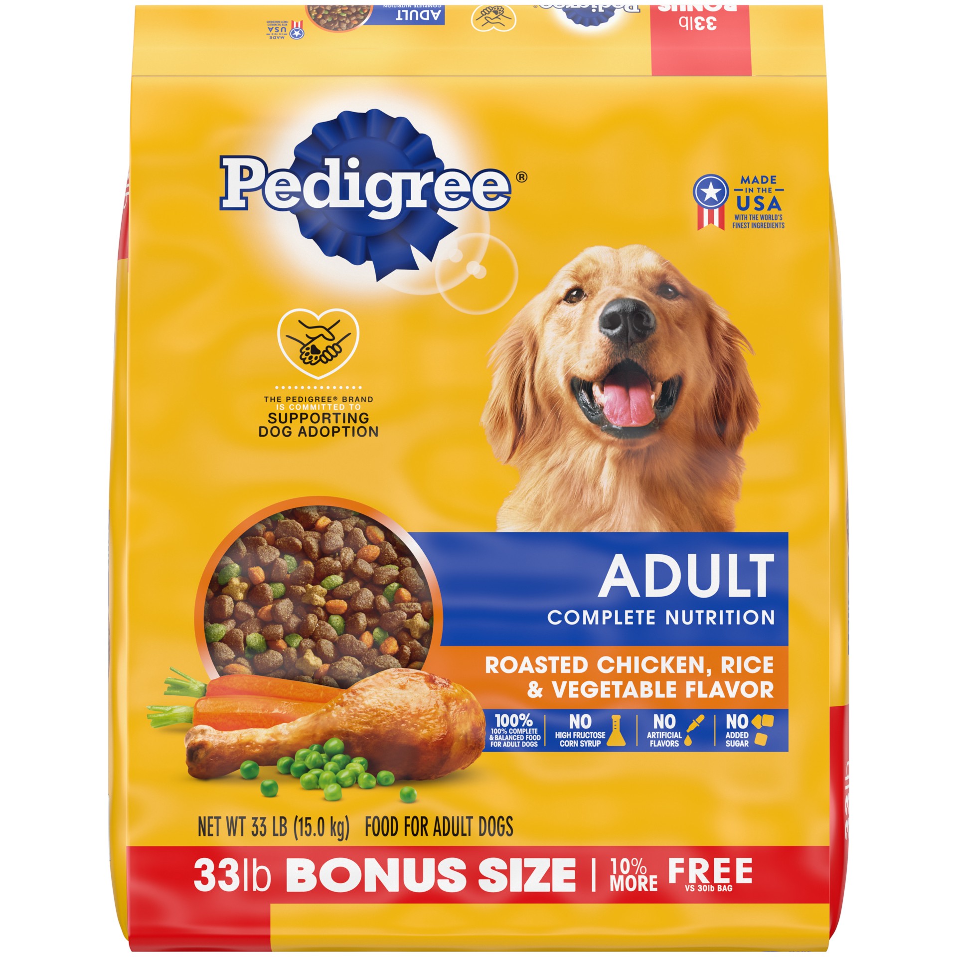 slide 1 of 9, PEDIGREE Complete Nutrition Adult Dry Dog Food Roasted Chicken, Rice & Vegetable Flavor Dog Kibble, 33 lb. Bag, 33 lb