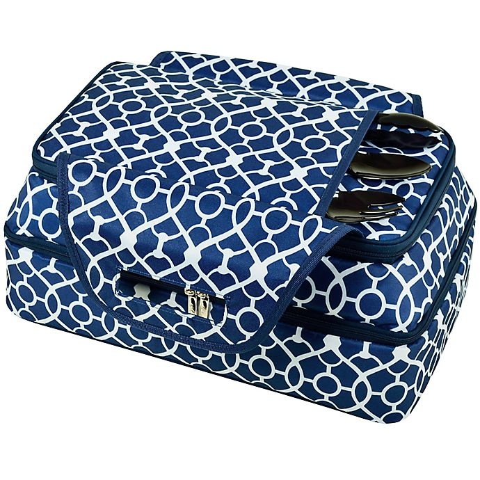 slide 6 of 9, Picnic At Ascot Two Layer Hot/Cold Thermal Casserole Carrier - Blue/White, 1 ct