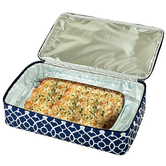 slide 9 of 9, Picnic At Ascot Two Layer Hot/Cold Thermal Casserole Carrier - Blue/White, 1 ct