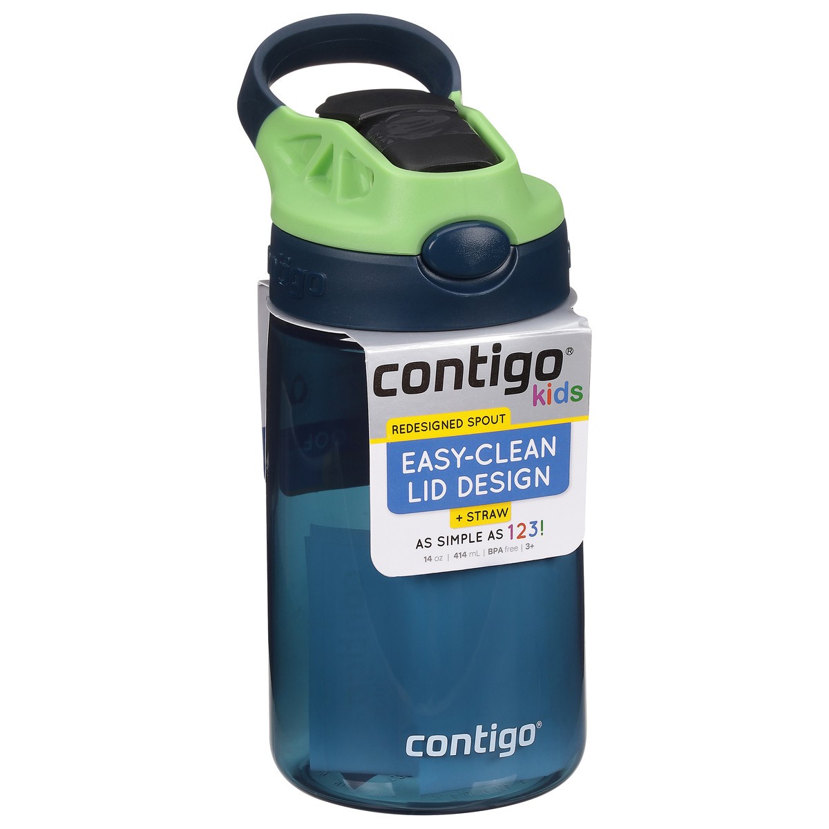 slide 2 of 9, Contigo Kids Water Bottle with Redesigned AUTOSPOUT Straw, Blueberry & Green Apple, 14 oz