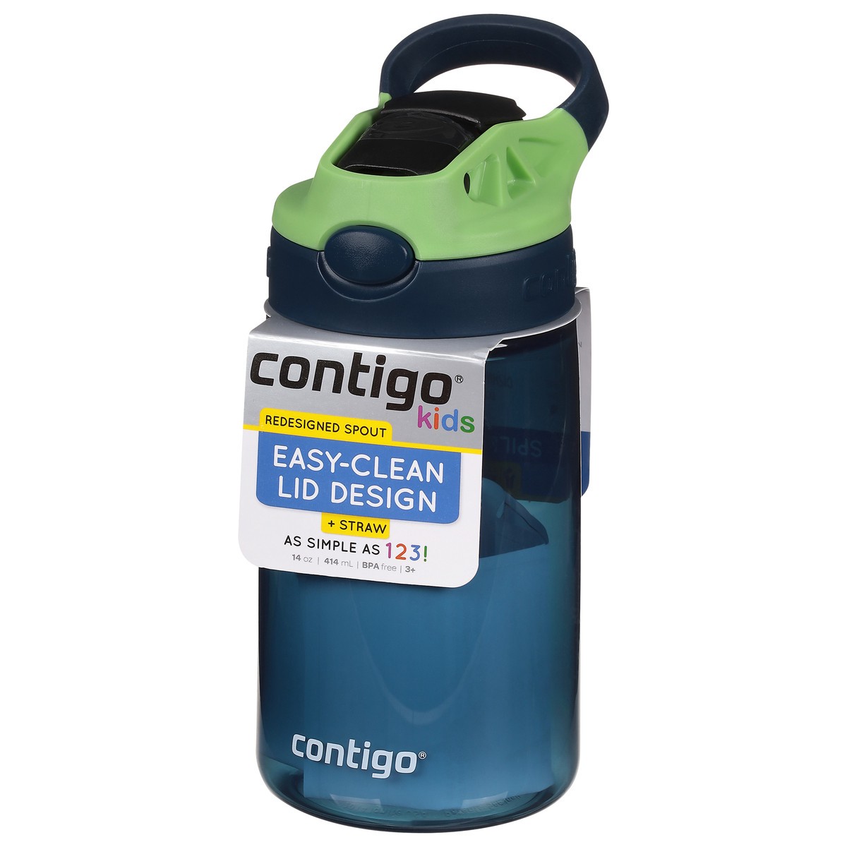 slide 3 of 9, Contigo Kids Water Bottle with Redesigned AUTOSPOUT Straw, Blueberry & Green Apple, 14 oz