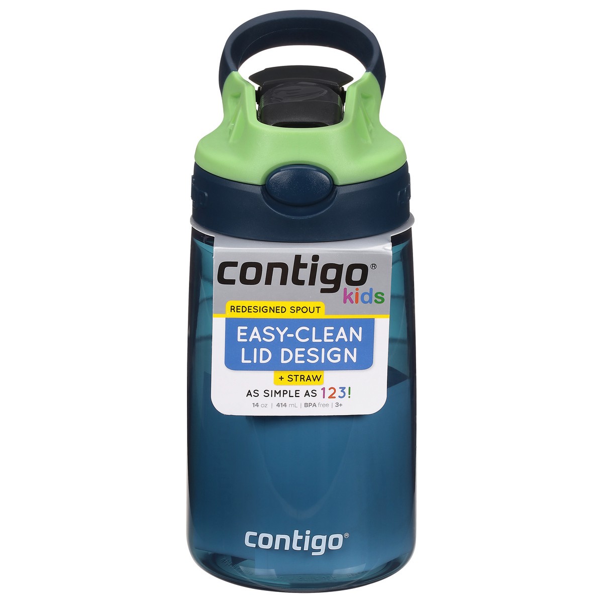 slide 1 of 9, Contigo Kids Water Bottle with Redesigned AUTOSPOUT Straw, Blueberry & Green Apple, 14 oz