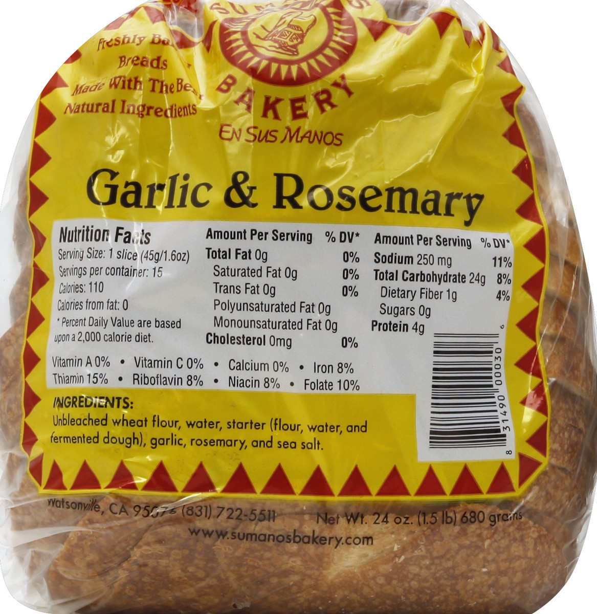 slide 5 of 5, Sumanos Bakery Bread 24 oz, 24 oz