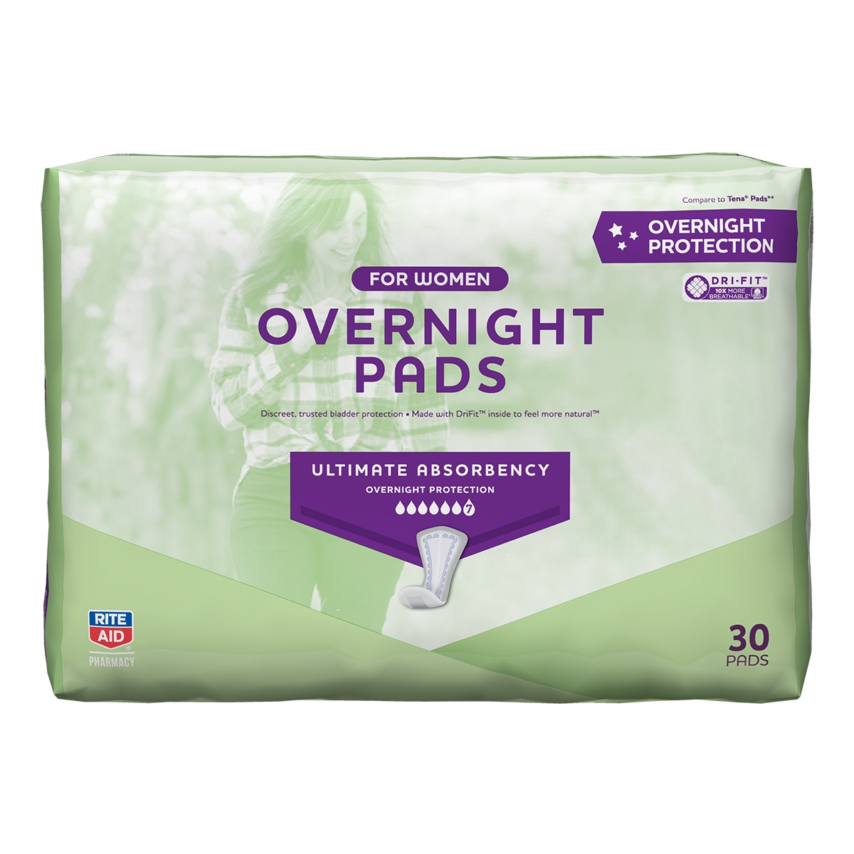 slide 1 of 1, Rite Aid Overnight Pads for Women, Ultimate Absorbency, 30 ct