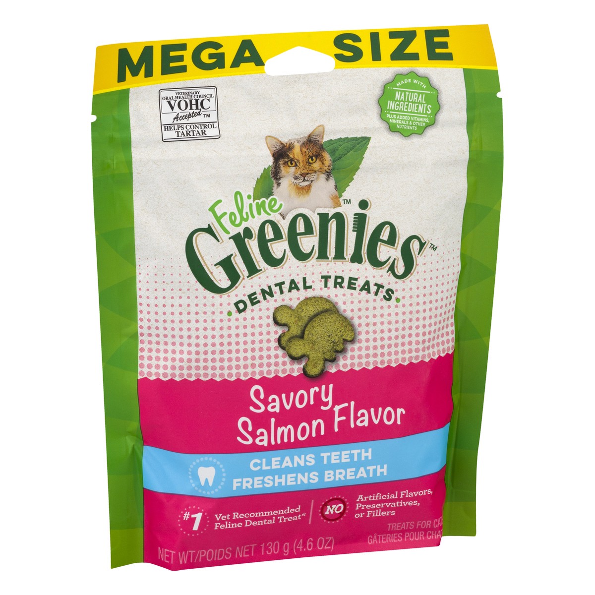 slide 8 of 9, Greenies FELINE GREENIES Adult Dental Cat Treats, Savory Salmon Flavor Pouch, 4.6 oz