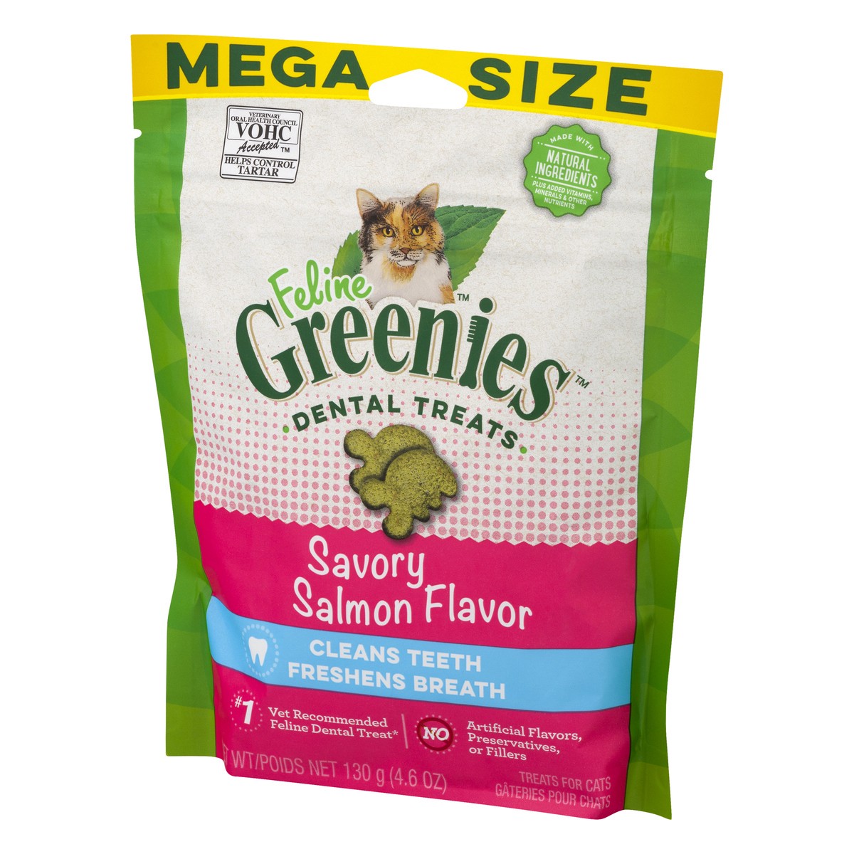 slide 2 of 9, FELINE GREENIES Adult Natural Dental Care Cat Treats, Savory Salmon Flavor, 4.6 oz. Pouch, 4.6 oz