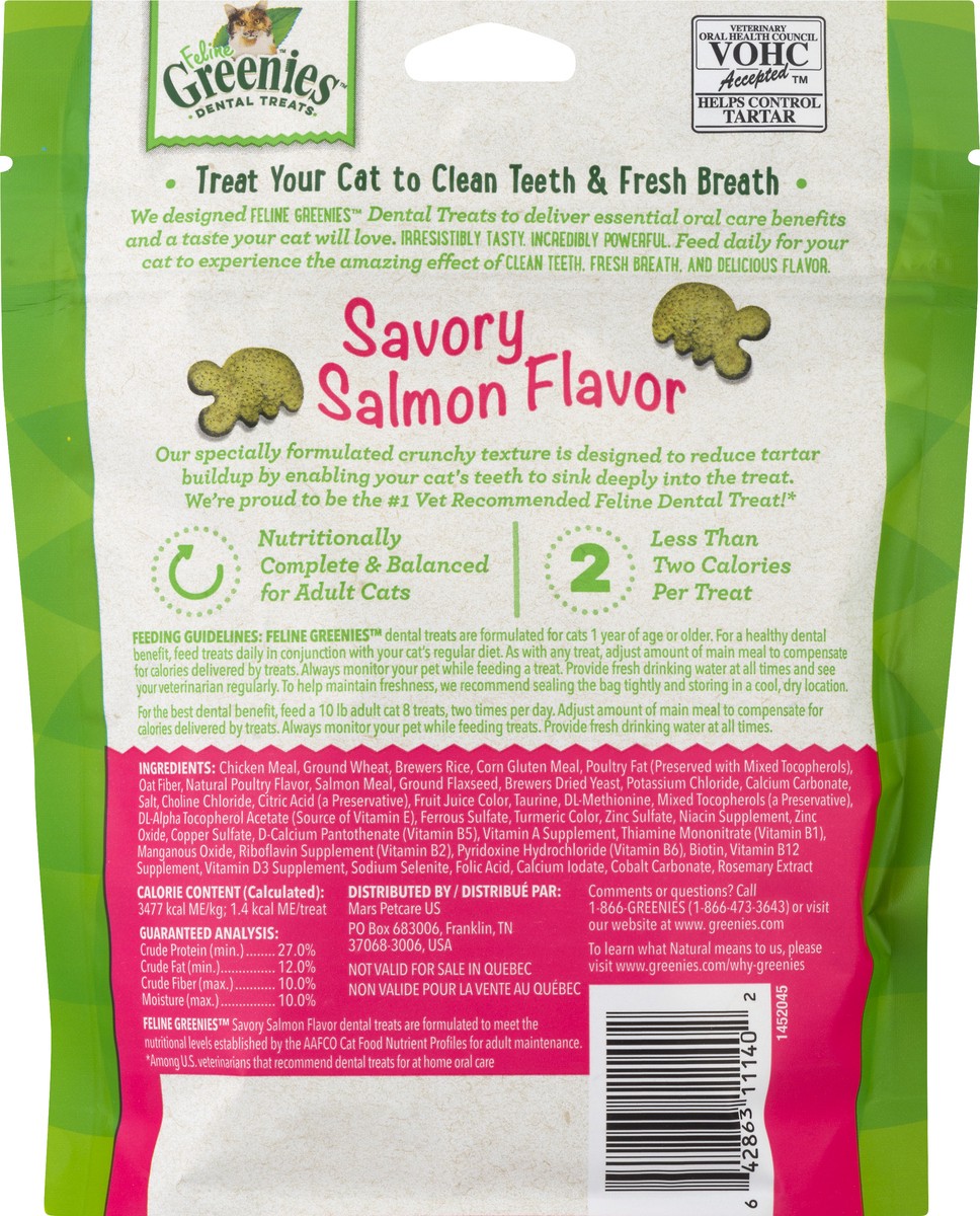 slide 9 of 9, FELINE GREENIES Adult Natural Dental Care Cat Treats, Savory Salmon Flavor, 4.6 oz. Pouch, 4.6 oz