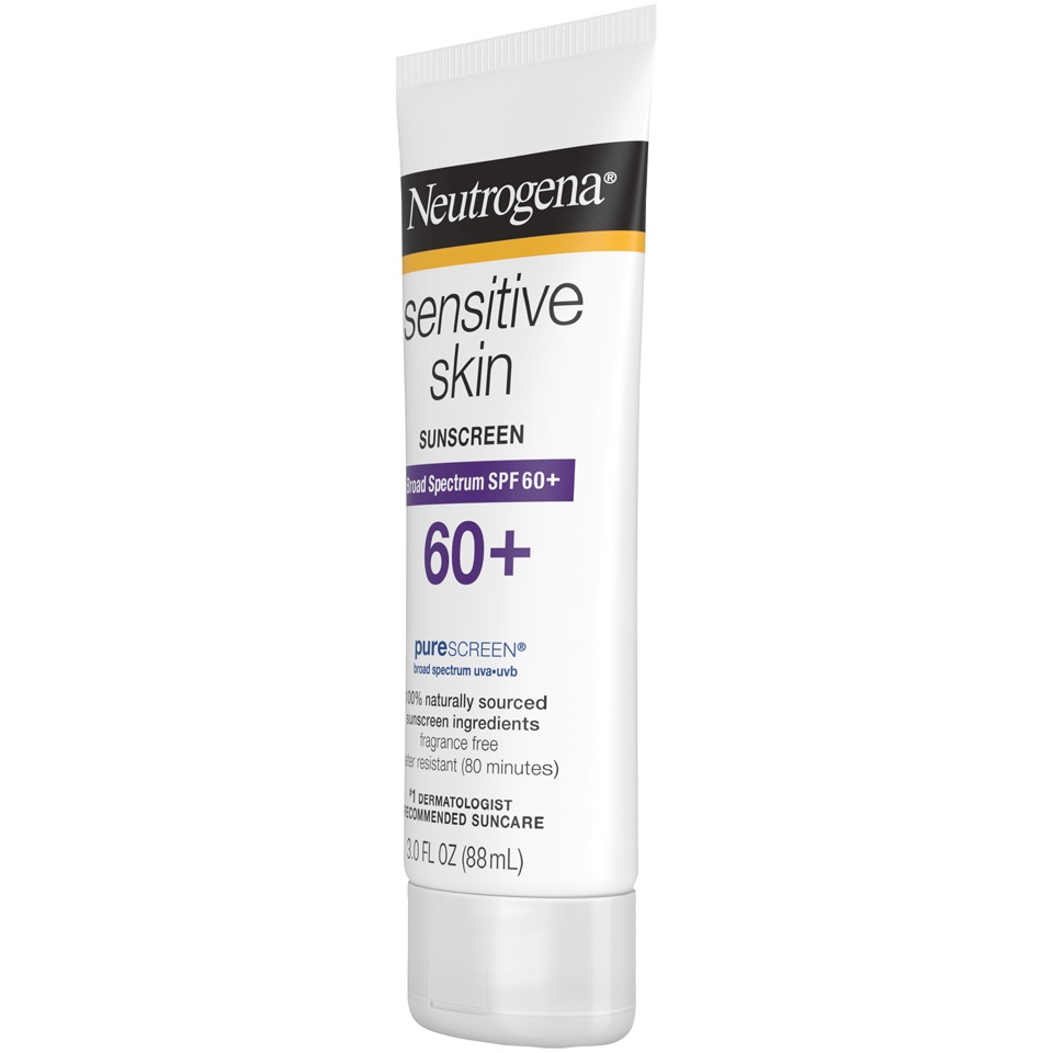 slide 3 of 6, Neutrogena Sensitive Skin Mineral Sunscreen Lotion with Broad Spectrum SPF 60+ & Zinc Oxide, Water-Resistant, Hypoallergenic, Fragrance- & Oil-Free Gentle Sunscreen Formula, 3 fl. oz, 3 fl oz