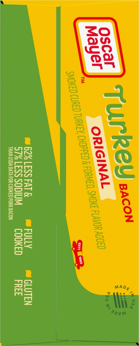 slide 10 of 14, Oscar Mayer Fully Cooked & Gluten Free Turkey Bacon with 62% Less Fat & 57% Less Sodium, 3 ct Box, 12 oz Packs, 53-55 total slices, 3 ct