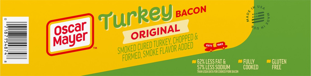 slide 11 of 14, Oscar Mayer Fully Cooked & Gluten Free Turkey Bacon with 62% Less Fat & 57% Less Sodium, 3 ct Box, 12 oz Packs, 53-55 total slices, 3 ct