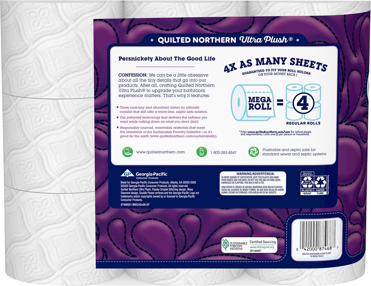 slide 3 of 4, Quilted Northern Ultra Plush 3-Ply Mega Rolls Unscented Bathroom Tissue 18 ea, 18 ct