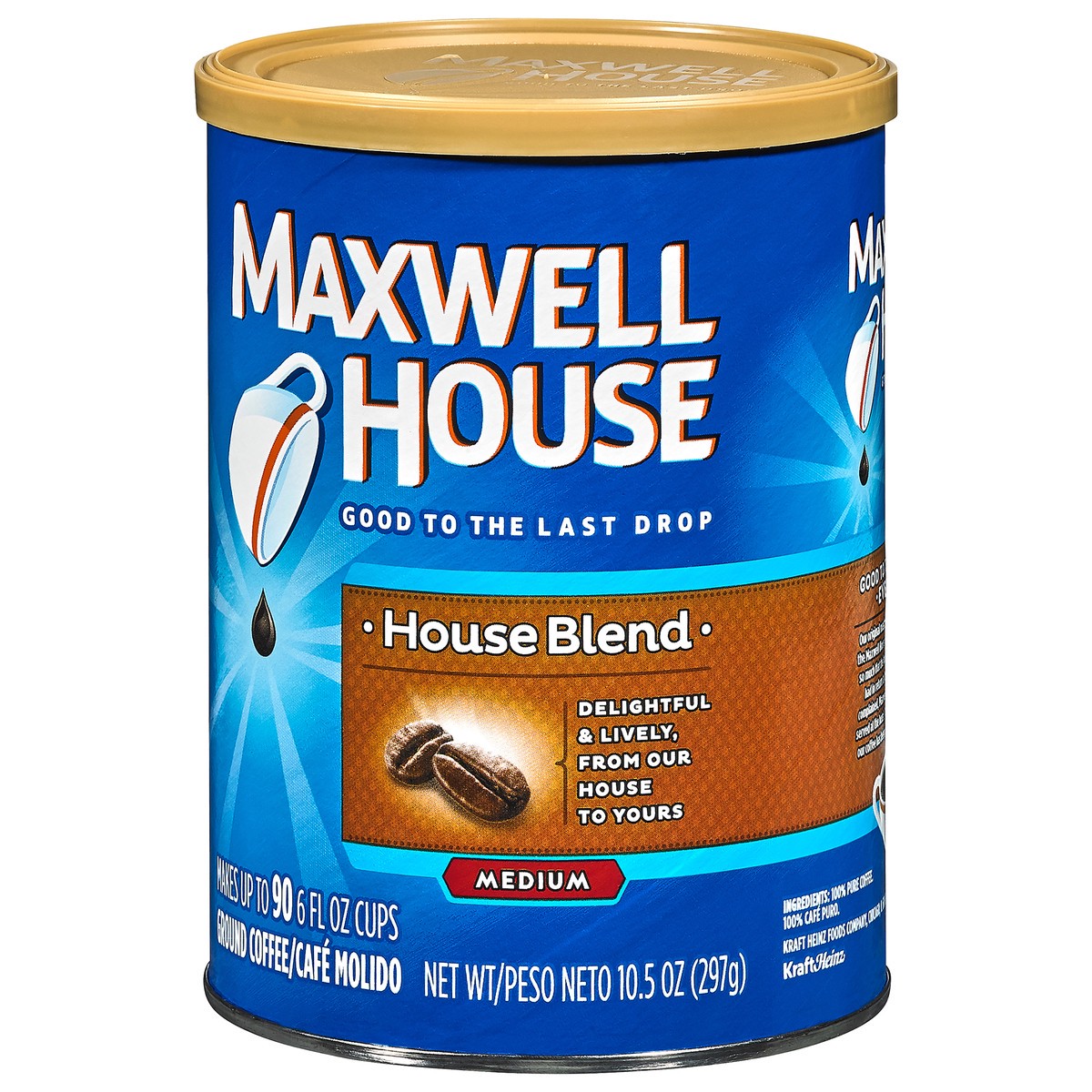 slide 10 of 12, Maxwell House House Blend Medium Roast Ground Coffee, 10.5 oz Canister, 10.5 oz