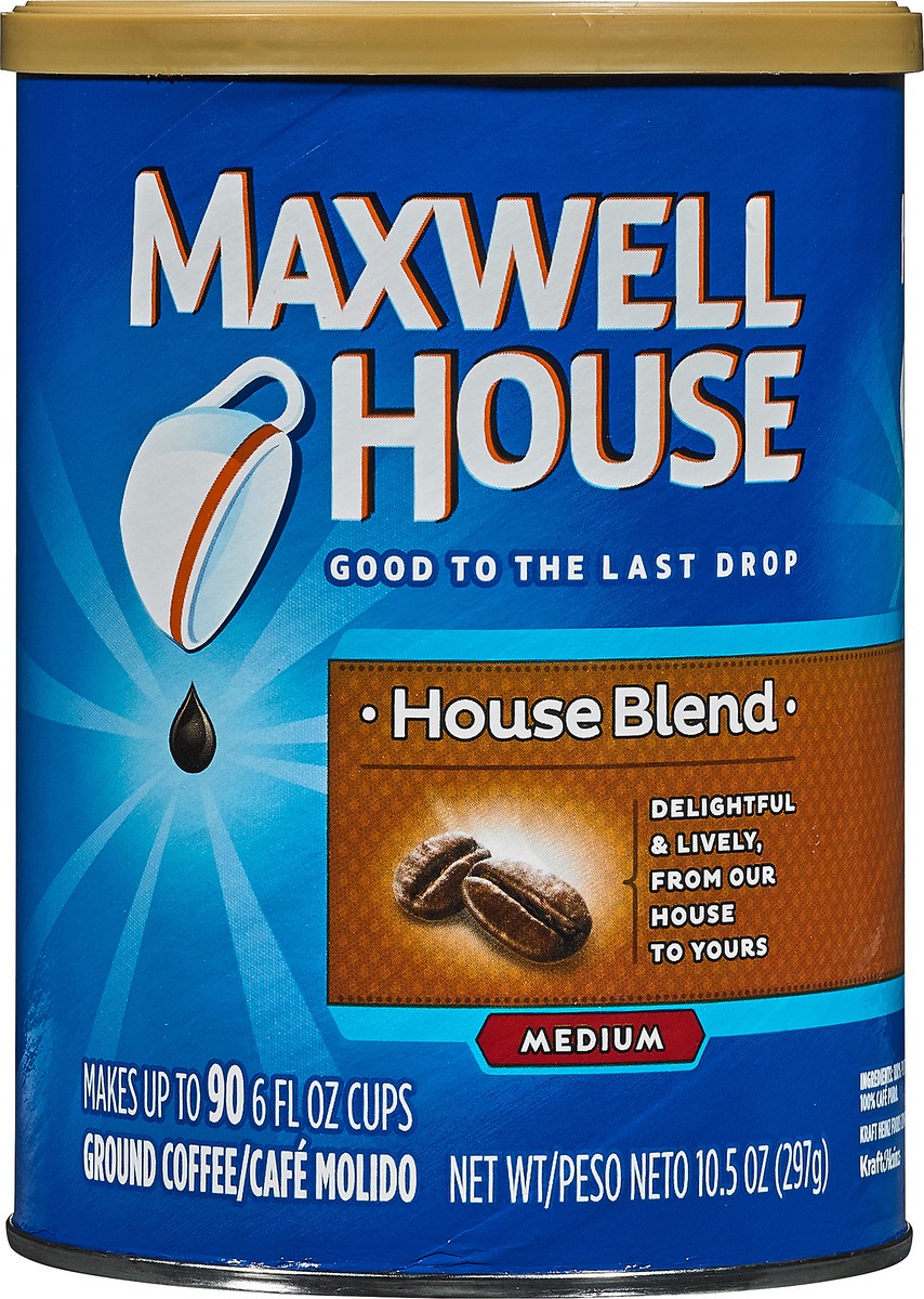 slide 12 of 12, Maxwell House House Blend Medium Roast Ground Coffee, 10.5 oz Canister, 10.5 oz