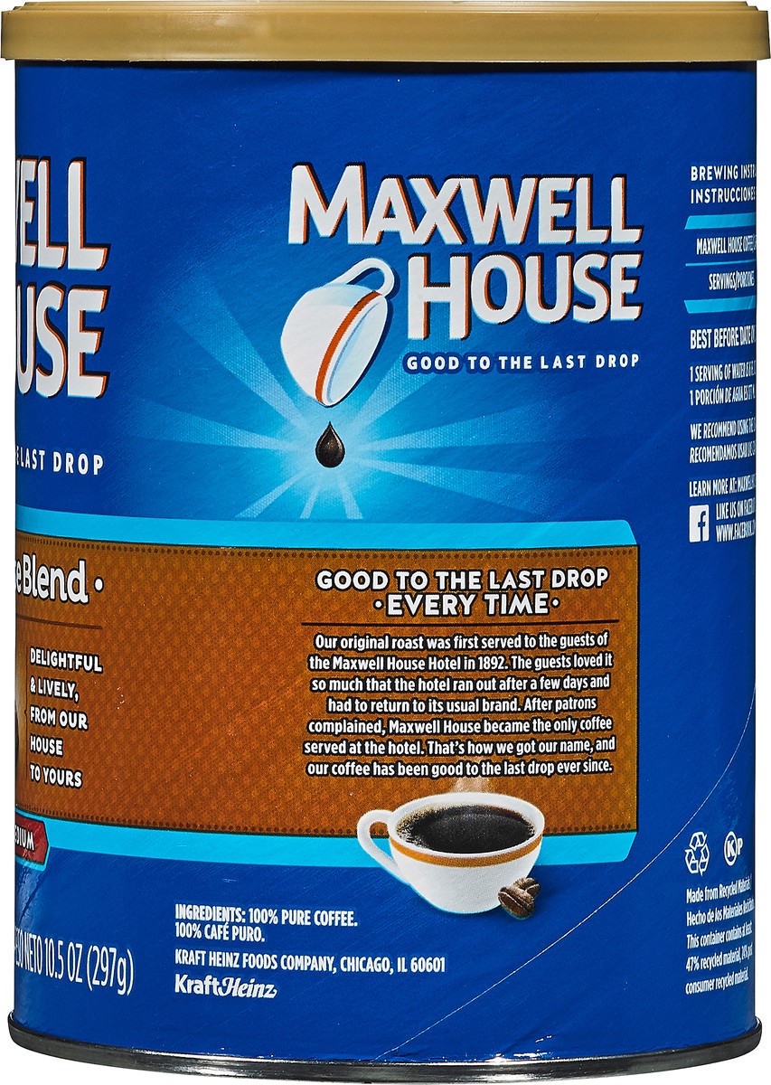 slide 7 of 12, Maxwell House House Blend Medium Roast Ground Coffee, 10.5 oz Canister, 10.5 oz