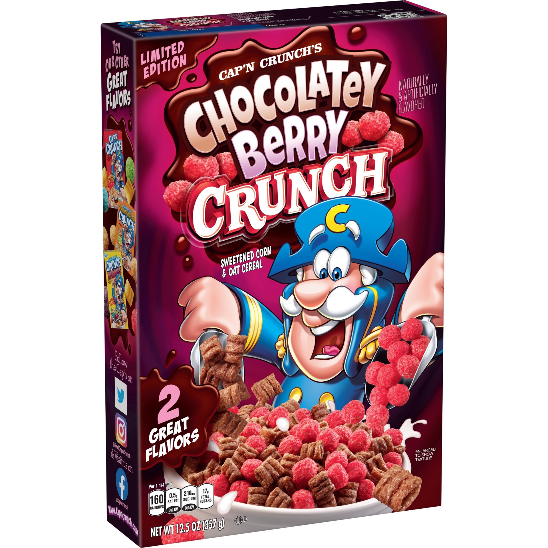 slide 1 of 5, Cap'n Crunch Sweetened Corn & Oat Cereal Chocolatey Berry Crunch 12.5 Oz, 12.5 oz